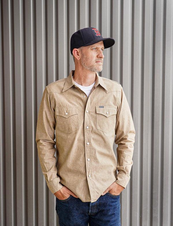 Guilty Parties Iron Heart IHSH-315-KHA 10oz Selvedge Chambray Western Shirt - Khaki