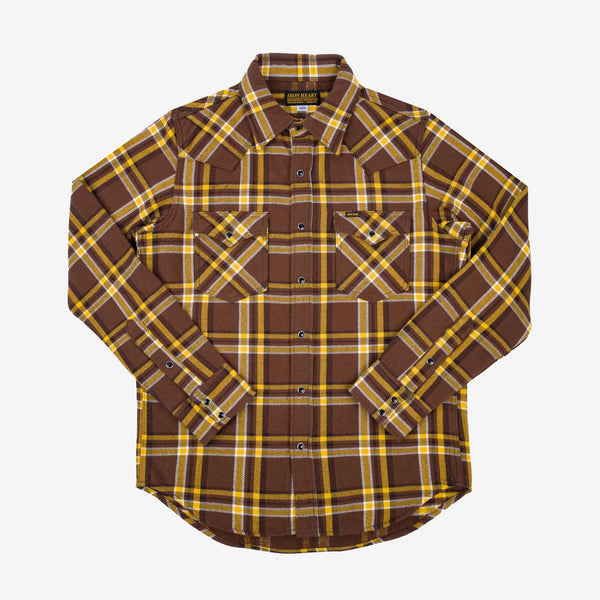 Guilty Parties Iron Heart IHSH-372-BRN Ultra Heavy Flannel Crazy Check Western Shirt - Brown