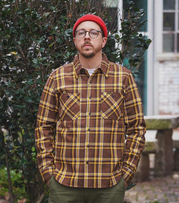 guilty parties Iron Heart IHSH-378-BRN Ultra Heavy Flannel Crazy Check Work Shirt - Brown