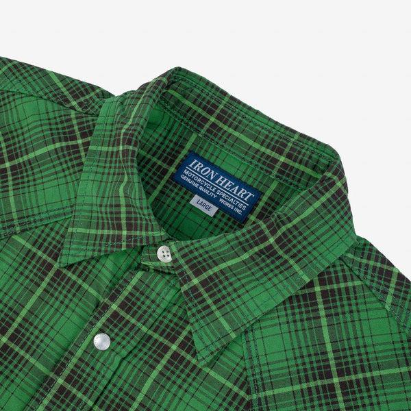Guilty Parties Iron Heart IHSH-386-GRN 5oz Selvedge Short Sleeved Western Shirt - Green Vintage Check