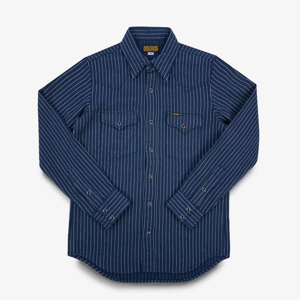 Guilty Parties Iron Heart IHSH-401-NAV 12oz Ultra Heavy Flannel Chalk Stripe Western Shirt - Navy
