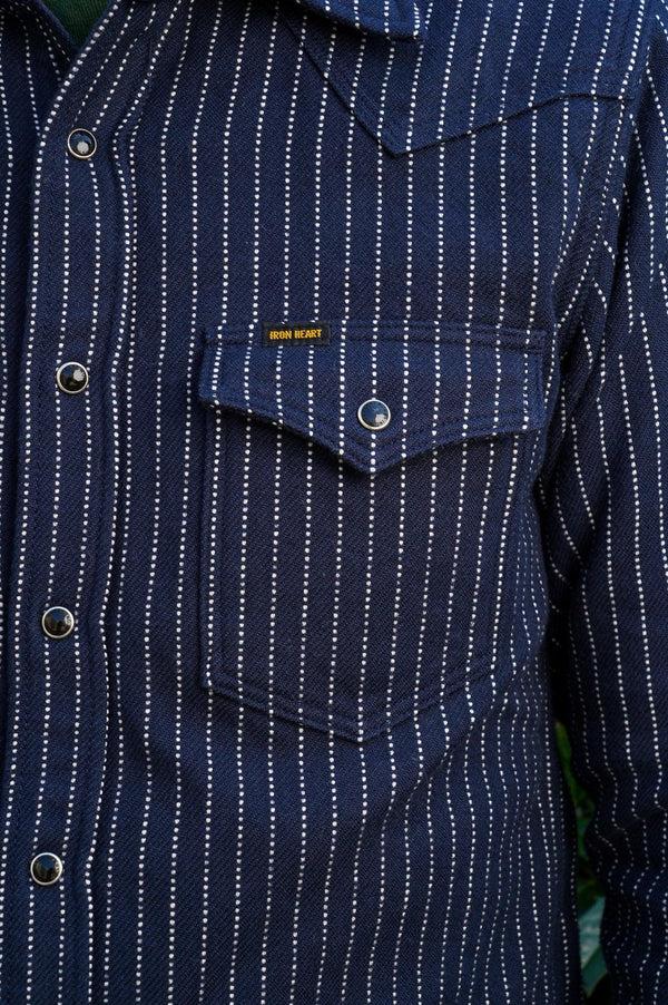 Guilty Parties Iron Heart IHSH-401-NAV 12oz Ultra Heavy Flannel Chalk Stripe Western Shirt - Navy