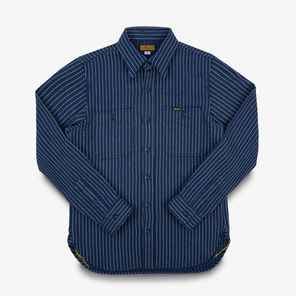 Guilty Parties Iron Heart IHSH-402-NAV 12oz Ultra Heavy Flannel Chalk Stripe Work Shirt - Navy