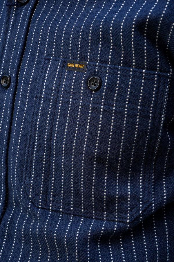 Guilty Parties Iron Heart IHSH-402-NAV 12oz Ultra Heavy Flannel Chalk Stripe Work Shirt - Navy