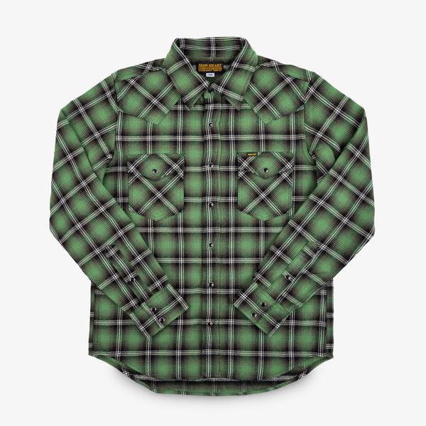 Guilty Parties Iron Heart IHSH-405-GRN 12oz Ultra Heavy Flannel Check Western Shirt - Green