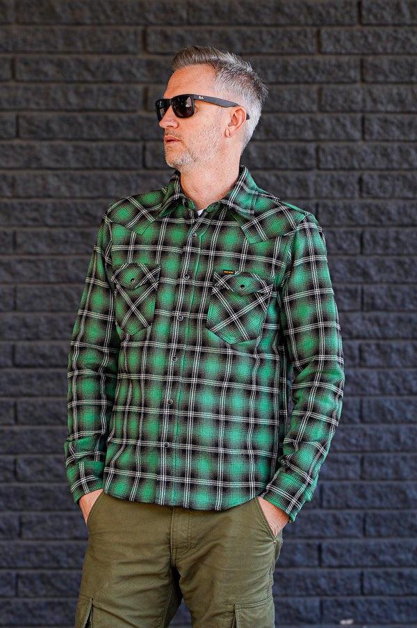 Guilty Parties Iron Heart IHSH-405-GRN 12oz Ultra Heavy Flannel Check Western Shirt - Green