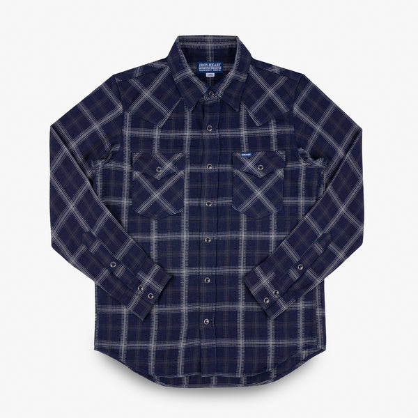 Guilty Parties Iron Heart IHSH-411-BLK 9oz Selvedge Indigo Check Flannel Western Shirt - Black