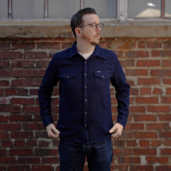 guilty parties Iron Heart IHSH-413-IND 5oz Selvedge Dobby Cloth Western Shirt - Indigo