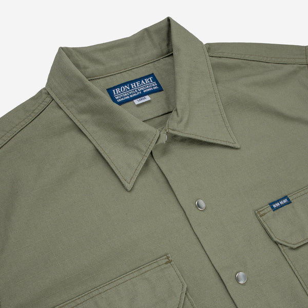Guilty Parties Iron Heart IHSH-415-GRN 8oz Ripstop Short Sleeved Mechanic Shirt -Green