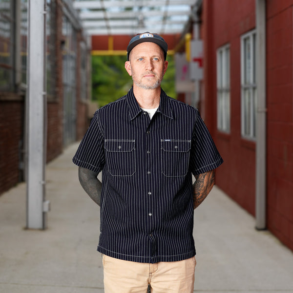 guilty parties Iron Heart IHSH-416-IND 10oz Wabash Short Sleeved Mechanic Shirt - Indigo