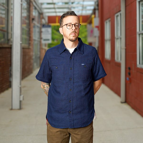 guilty parties Iron Heart IHSH-417-IND 5oz Double Gauze Short Sleeved Work Shirt - Indigo