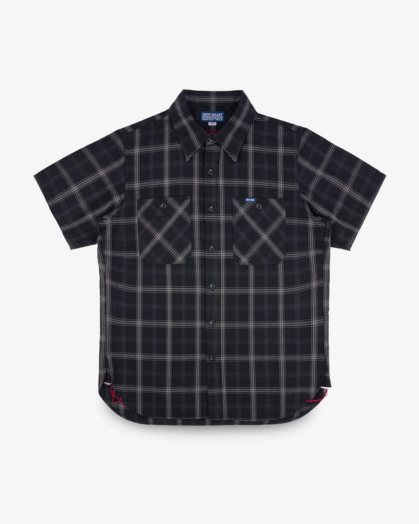 Guilty Parties Iron Heart IHSH-419-BLK 5oz Selvedge Short Sleeved Madras Check Work Shirt - Black