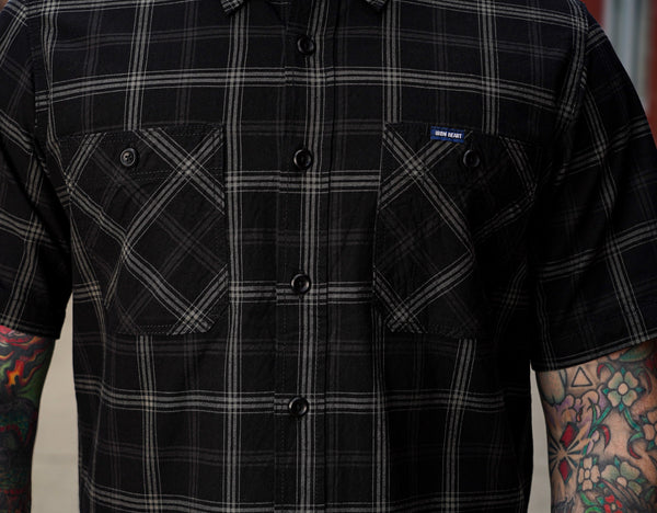 Guilty Parties Iron Heart IHSH-419-BLK 5oz Selvedge Short Sleeved Madras Check Work Shirt - Black