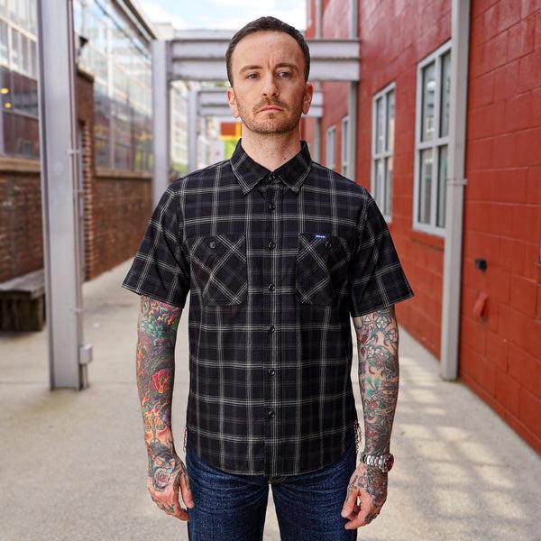guilty parties Iron Heart IHSH-419-BLK 5oz Selvedge Short Sleeved Madras Check Work Shirt - Black