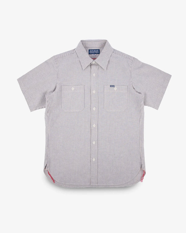 Guilty Parties Iron Heart IHSH-420-HIC 5oz Selvedge Oxford Cloth Short Sleeved Work Shirt - Hickory Stripe