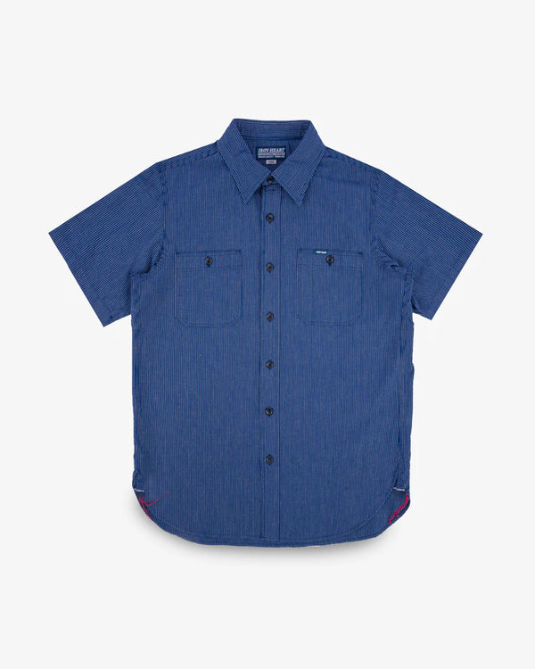 Guilty Parties Iron Heart IHSH-420-PIN 5oz Selvedge Oxford Cloth Short Sleeved Work Shirt - Pinstripe