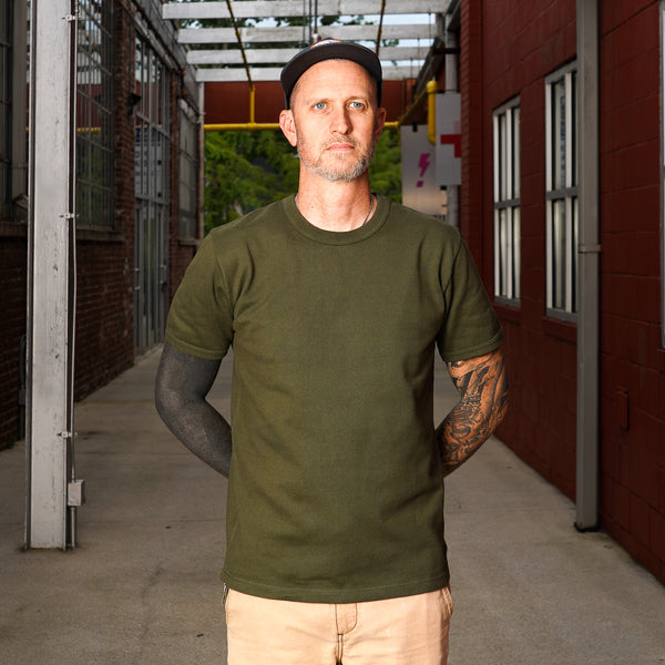 guilty parties Iron Heart IHT-1600-OLV 11oz Cotton Knit Crew Neck T-Shirt - Olive