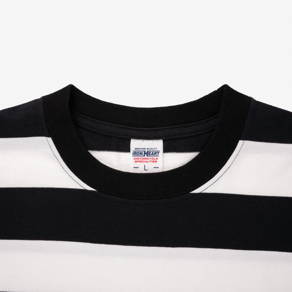 Guilty Parties Iron Heart IHTB-09-BLK 7.5oz Cotton Long-Sleeved Crew Neck Border Tee - Black And White Stripes