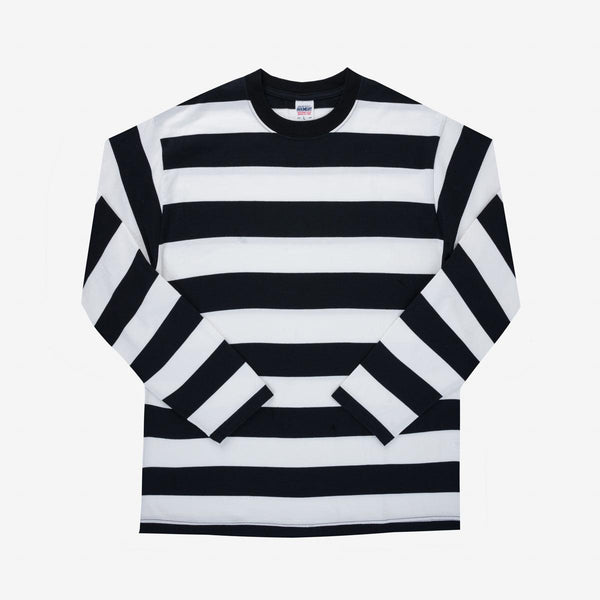 guilty parties Iron Heart IHTB-09-BLK 7.5oz Cotton Long-Sleeved Crew Neck Border Tee - Black and White Stripes