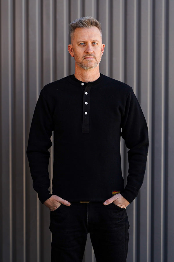 Guilty Parties Iron Heart IHTL-2401-BLK 11oz Henley Long Sleeved Sweater - Black