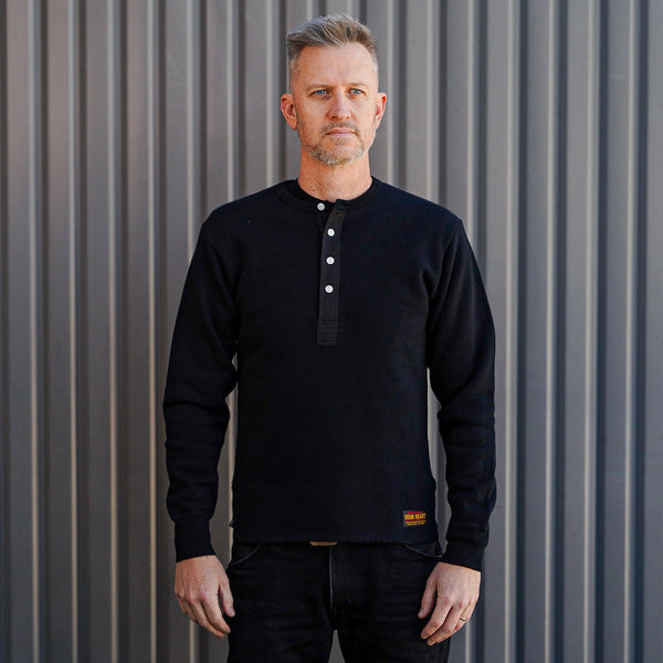 guilty parties Iron Heart IHTL-2401-BLK 11oz Henley Long Sleeved Sweater - Black
