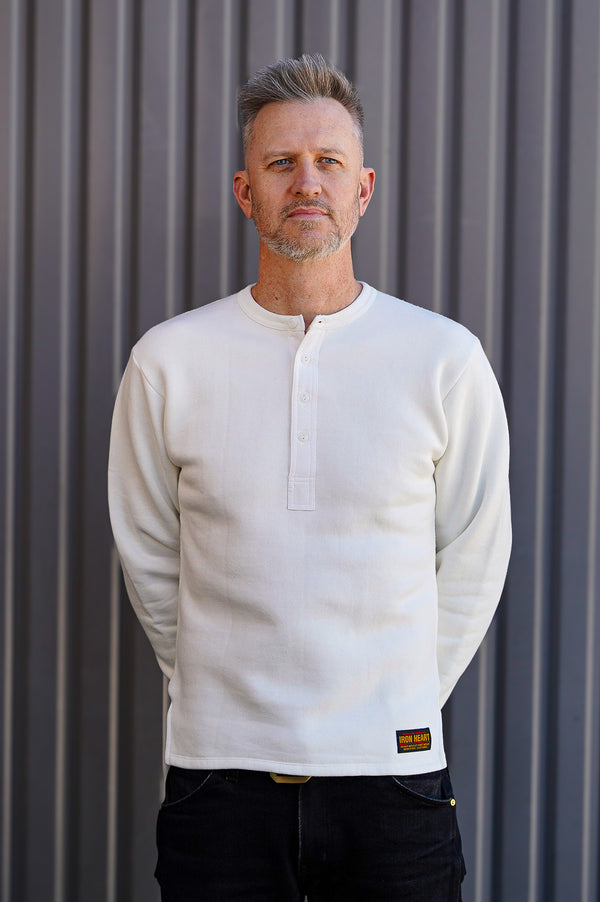 Guilty Parties Iron Heart IHTL-2401-WHT 11oz Henley Long Sleeved Sweater - White