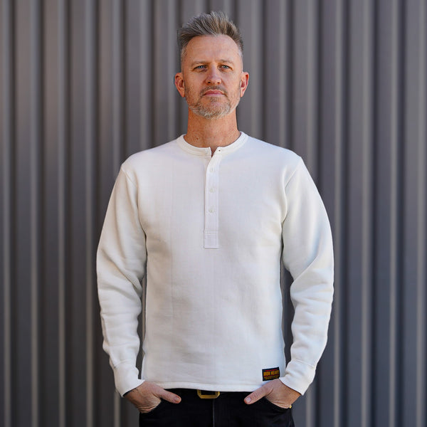 guilty parties Iron Heart IHTL-2401-WHT 11oz Henley Long Sleeved Sweater - White