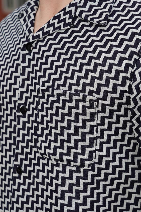 Guilty Parties Pure Blue Japan Jacquard Open Collar Short Sleeve Shirt - Saw