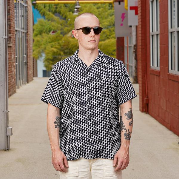 guilty parties Pure Blue Japan Jacquard Open Collar Short Sleeve Shirt - Saw