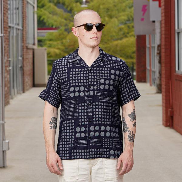 guilty parties Pure Blue Japan Jacquard Open Collar Short Sleeve Shirt - Random Dots