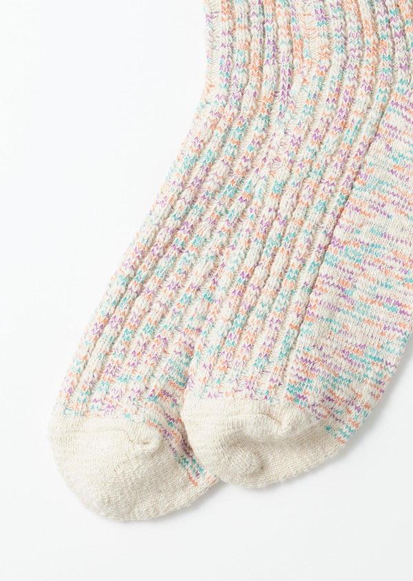Guilty Parties ROTOTO Kasuri Ribbed Socks - Coral/Blue