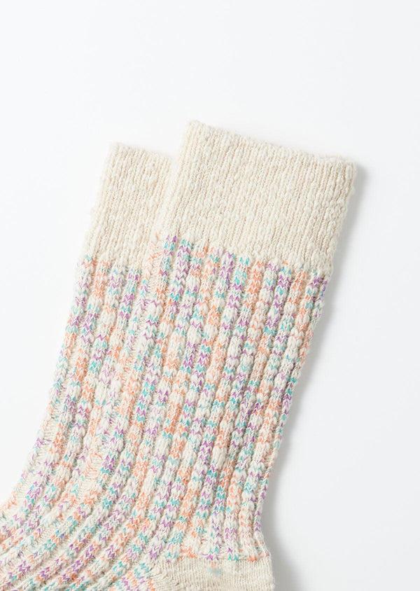 Guilty Parties ROTOTO Kasuri Ribbed Socks - Coral/Blue