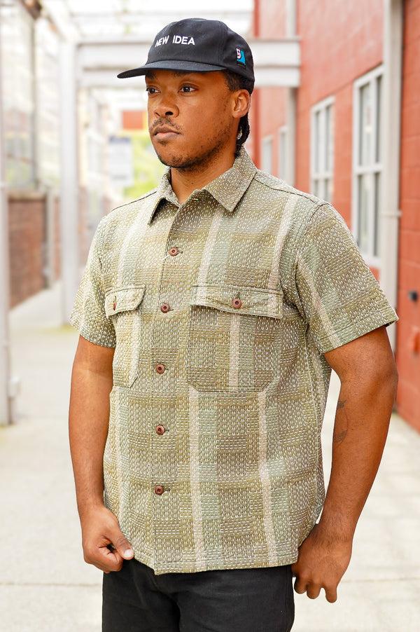 Guilty Parties Studio D'Artisan 5719 Noragi Sashiko Short Sleeved Shirt - Army Green