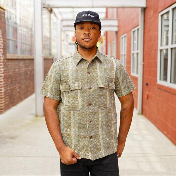 guilty parties Studio D'Artisan 5719 Noragi Sashiko Short Sleeved Shirt - Army Green