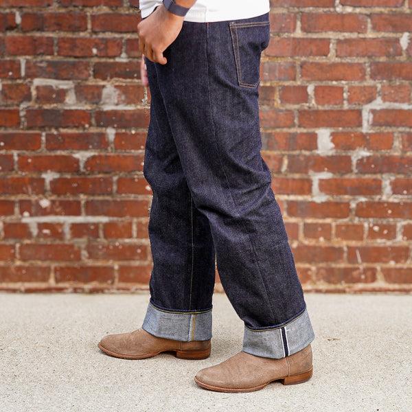 guilty parties The Flat Head FN-D111 14.5oz Left Hand Twill Wide Leg Selvedge Denim - Indigo