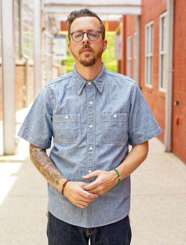 Guilty Parties The Flat Head FN-SCK-010S Short Sleeved Chambray Work Shirt - Blue