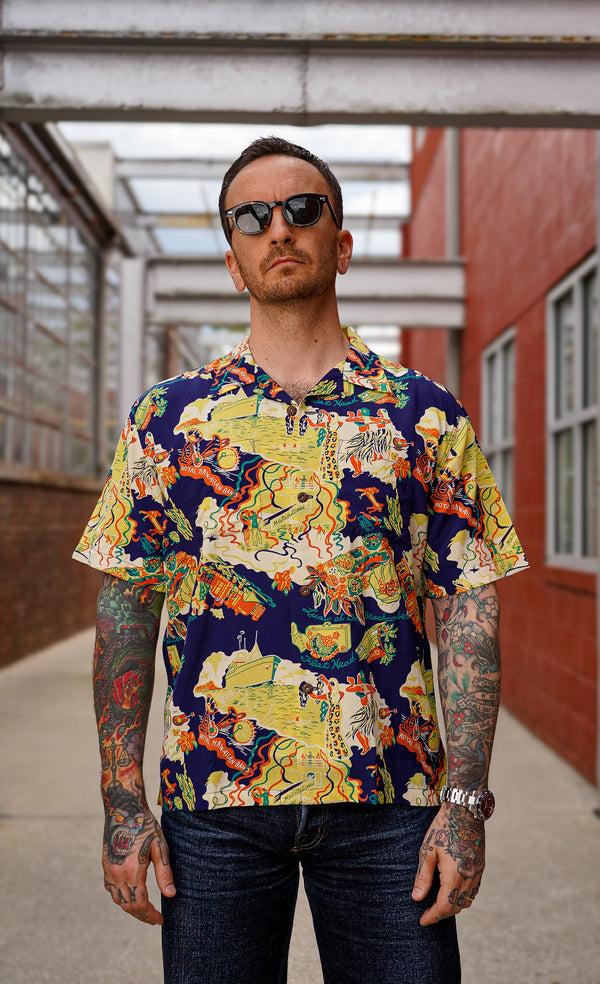 guilty parties The Flat Head FN-SHO-010S Hawaiian Shirt Luxury Liner - Navy