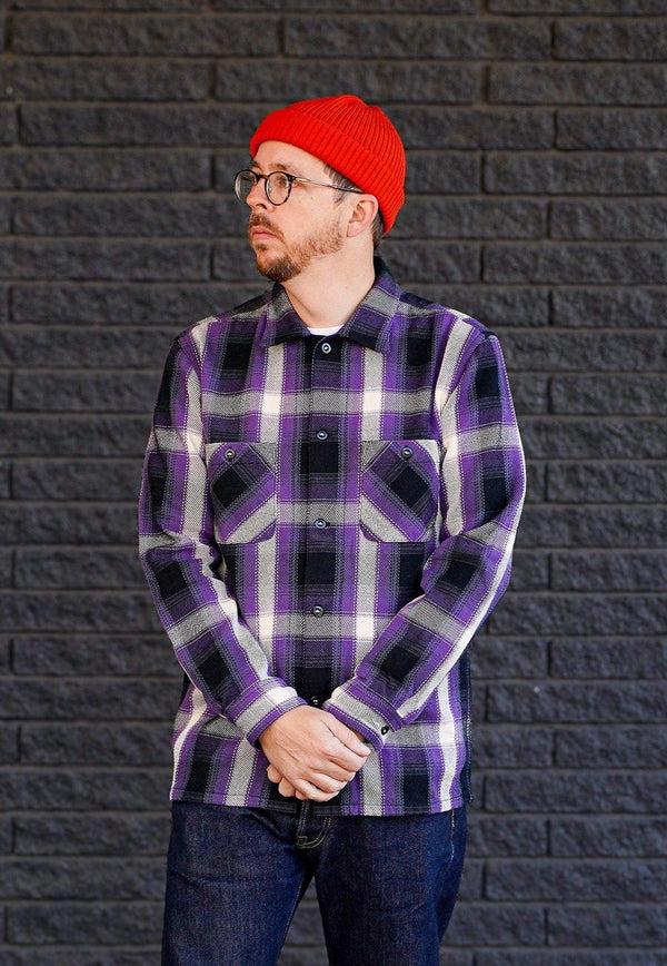 Guilty Parties The Flat Head FN-SNR-012L Heavyweight Block Check Flannel Work Shirt - Purple