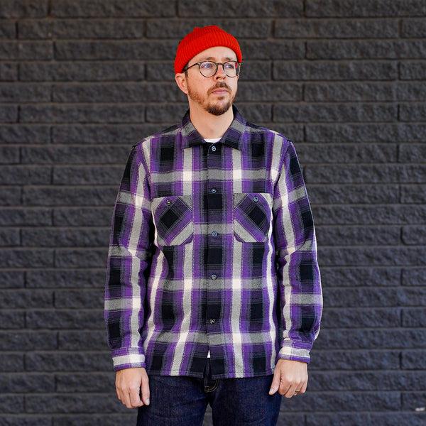guilty parties The Flat Head FN-SNR-012L Heavyweight Block Check Flannel Work Shirt - Purple