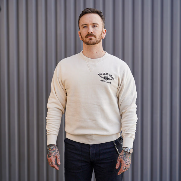 guilty parties The Flat Head FN-SWC-101 Flying Wheel Sweatshirt - Ivory