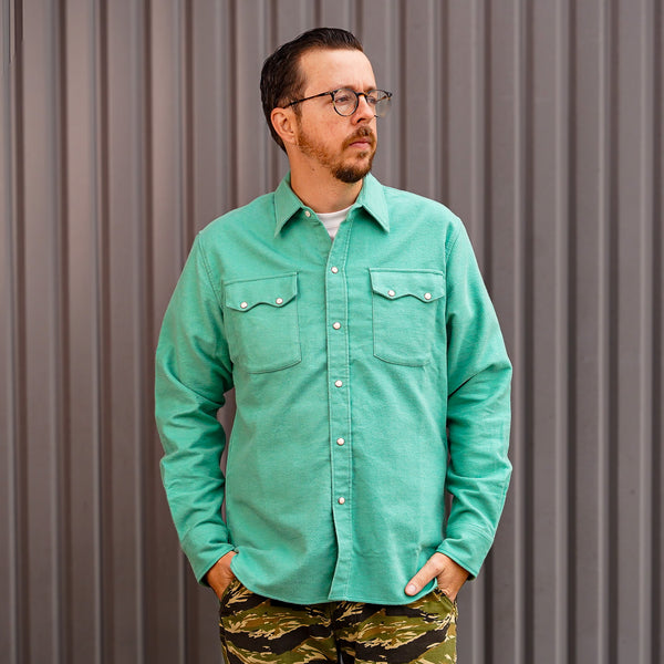 guilty parties Wythe Moleskin Pearlsnap Shirt - Turquoise