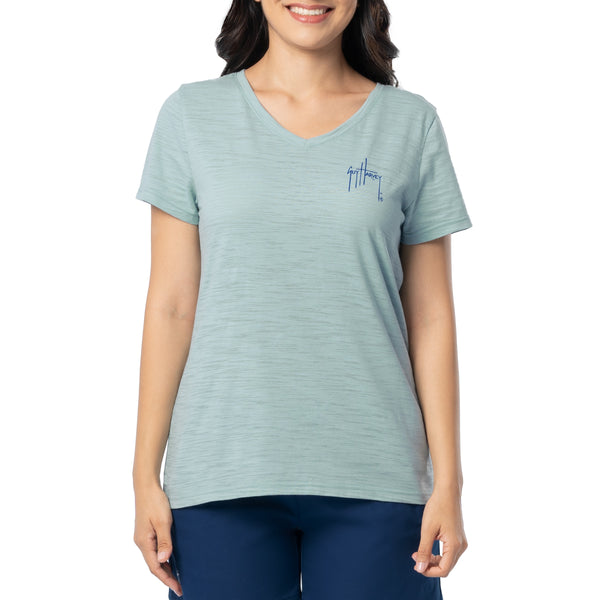 Guy Harvey Ladies Floral Bill Relaxed V-Neck Top