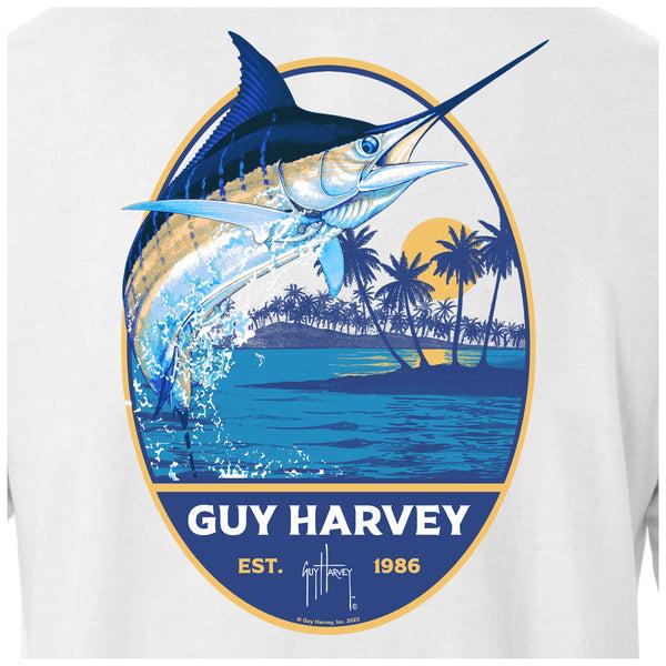 Guy Harvey Men's Blue Hawaiian Long Sleeve T-Shirt