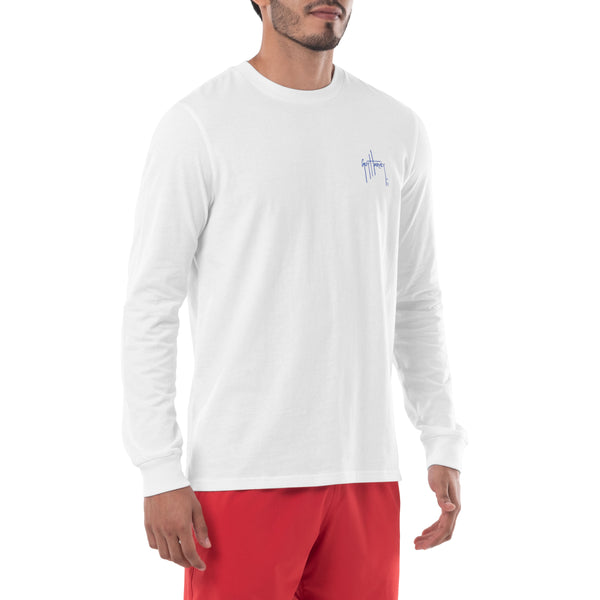 Guy Harvey Men's Blue Hawaiian Long Sleeve T-Shirt