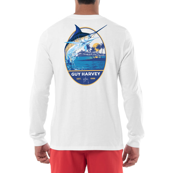 guy harvey Men's Blue Hawaiian Long Sleeve T-Shirt
