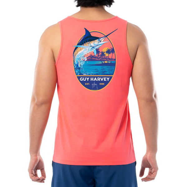 guy harvey Men's Blue Hawaiian Tank Top