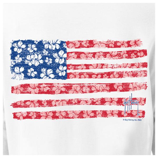 Guy Harvey Ladies Flag Floral Long Sleeve V Neck T-Shirt