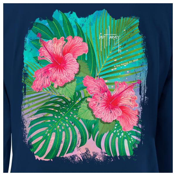 Guy Harvey Ladies Floral Watercolor Long Sleeve V Neck T-Shirt