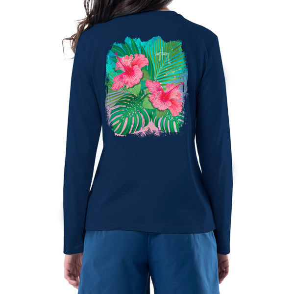guy harvey Ladies Floral Watercolor Long Sleeve V Neck T-Shirt