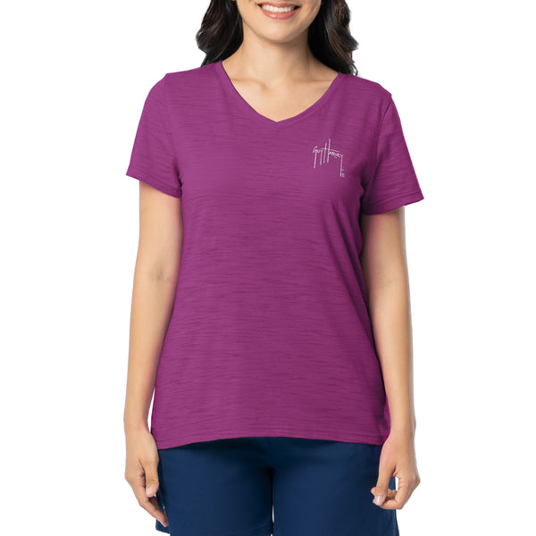 Guy Harvey Ladies Floral Watercolor Relaxed V-Neck Top